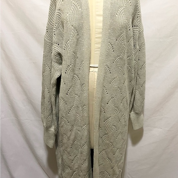 EXPRESS Women's Open-Front Knit Maxi Cardigan - Light Gray‎ - Picture 1 of 9